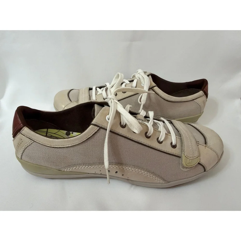 Merrell Pirouette Taupe Canvas Leather Athletic Shoe Comfort Sneakers Q-Form 9.5